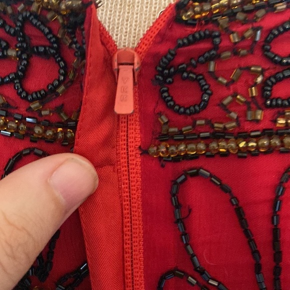 VTG Adrianna Papell Evening Essentials Beaded Top Size XL Floral Red Black Silk - Picture 8 of 11